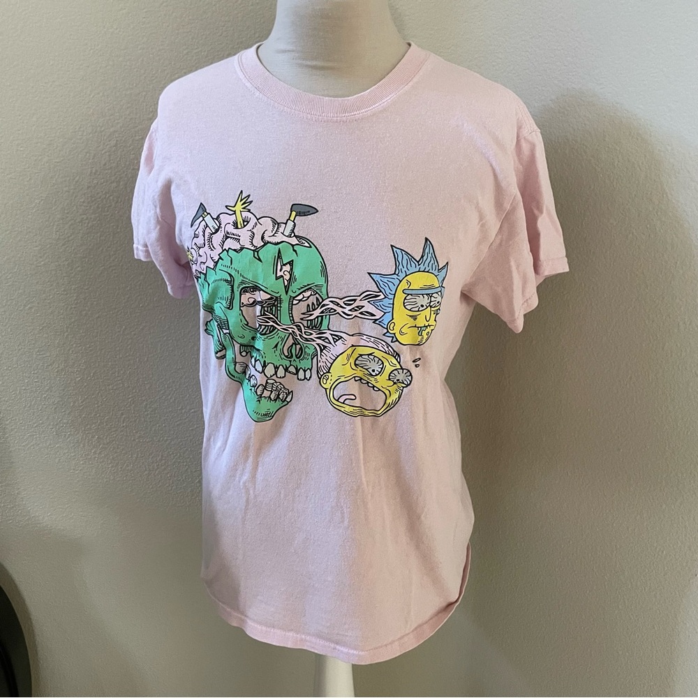 Rick And Morty Skull Eyes Women's Pink T-Shirt Size Small